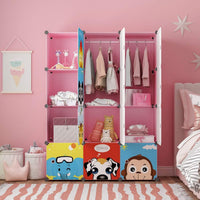 Premium 12-Door Panda-Print Kids Plastic Wardrobe – Pink
