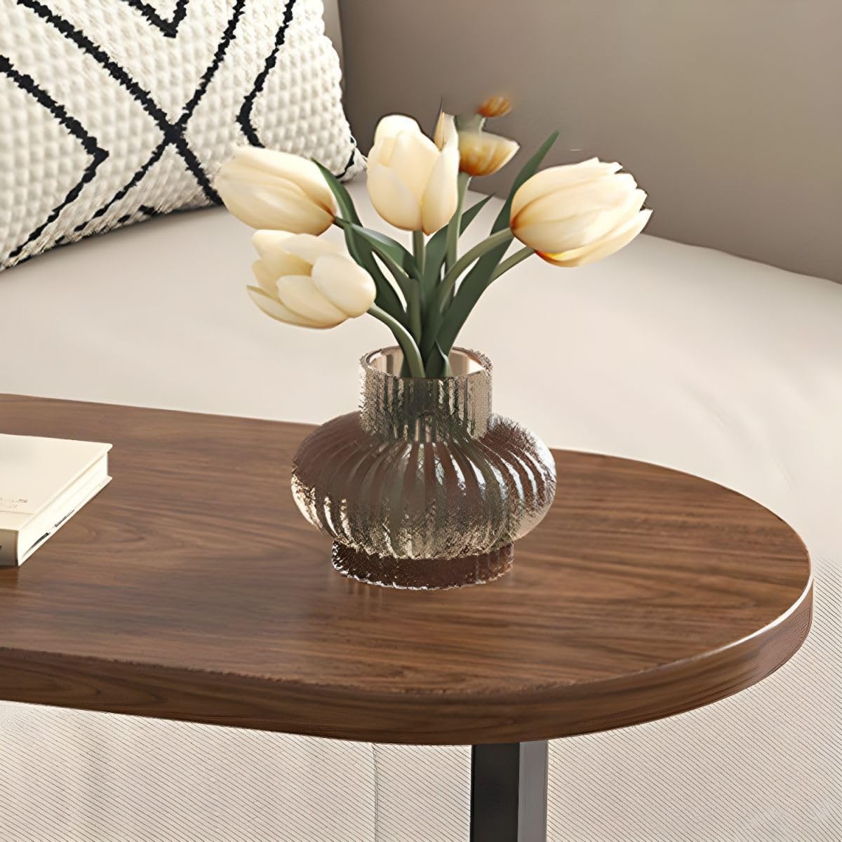 Premium Adjustable Oval Side Table – Nut Brown