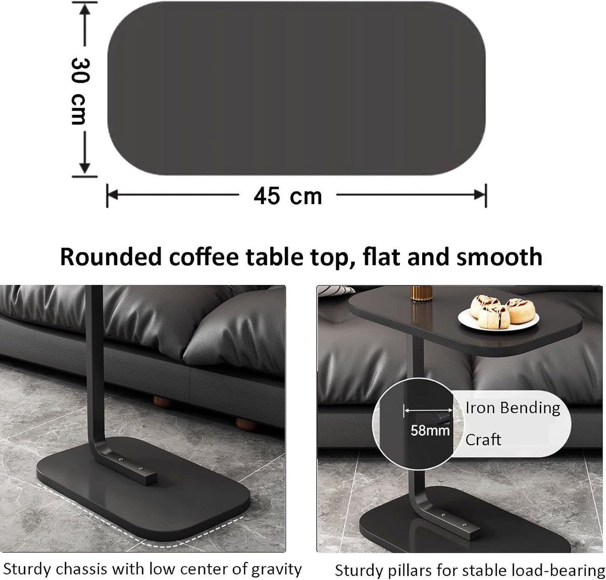 Premium Adjustable Oval Side Table – Black Marble