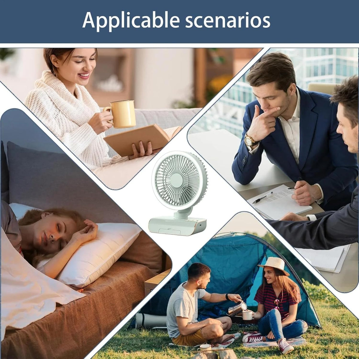 Premium 4000mAh Rechargeable Table Fan with 5-Speed Modes & LED Light – Green