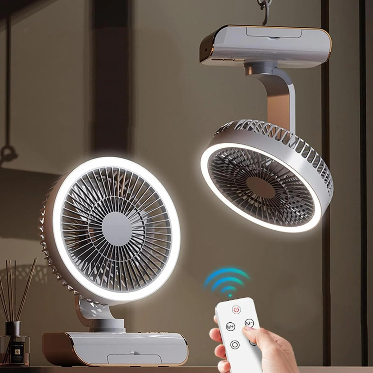 Premium 4000mAh Rechargeable Table Fan with 5-Speed Modes & LED Light – White