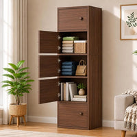 Premium Nordic Walnut 5-Layer Wooden Storage Cabinet with Doors
