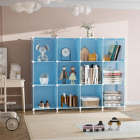 Premium 12-Door Unicorn-Print Kids Plastic Wardrobe – Blue