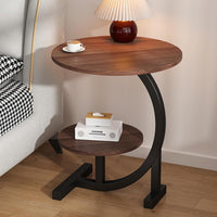 Premium Round Side Table with Metal Base – Nut Brown (2-Tier)