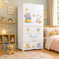 Premium 1+4 Door Kids Plastic Wardrobe with Drawers – Elephant