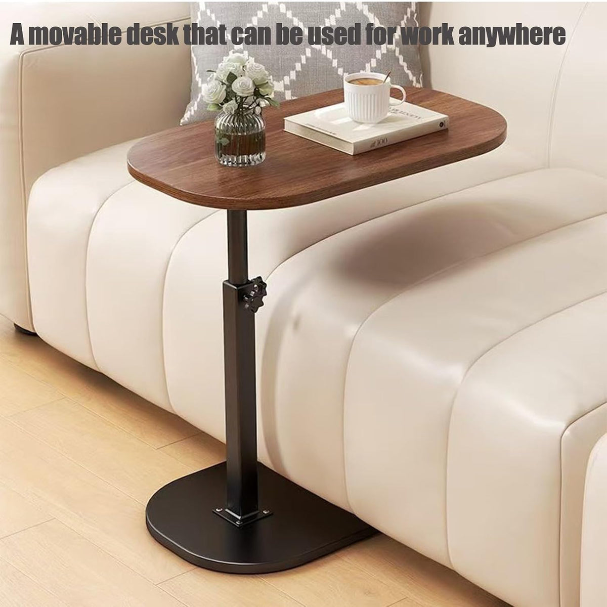 Premium Adjustable Pedestal Side Table – Nut Brown