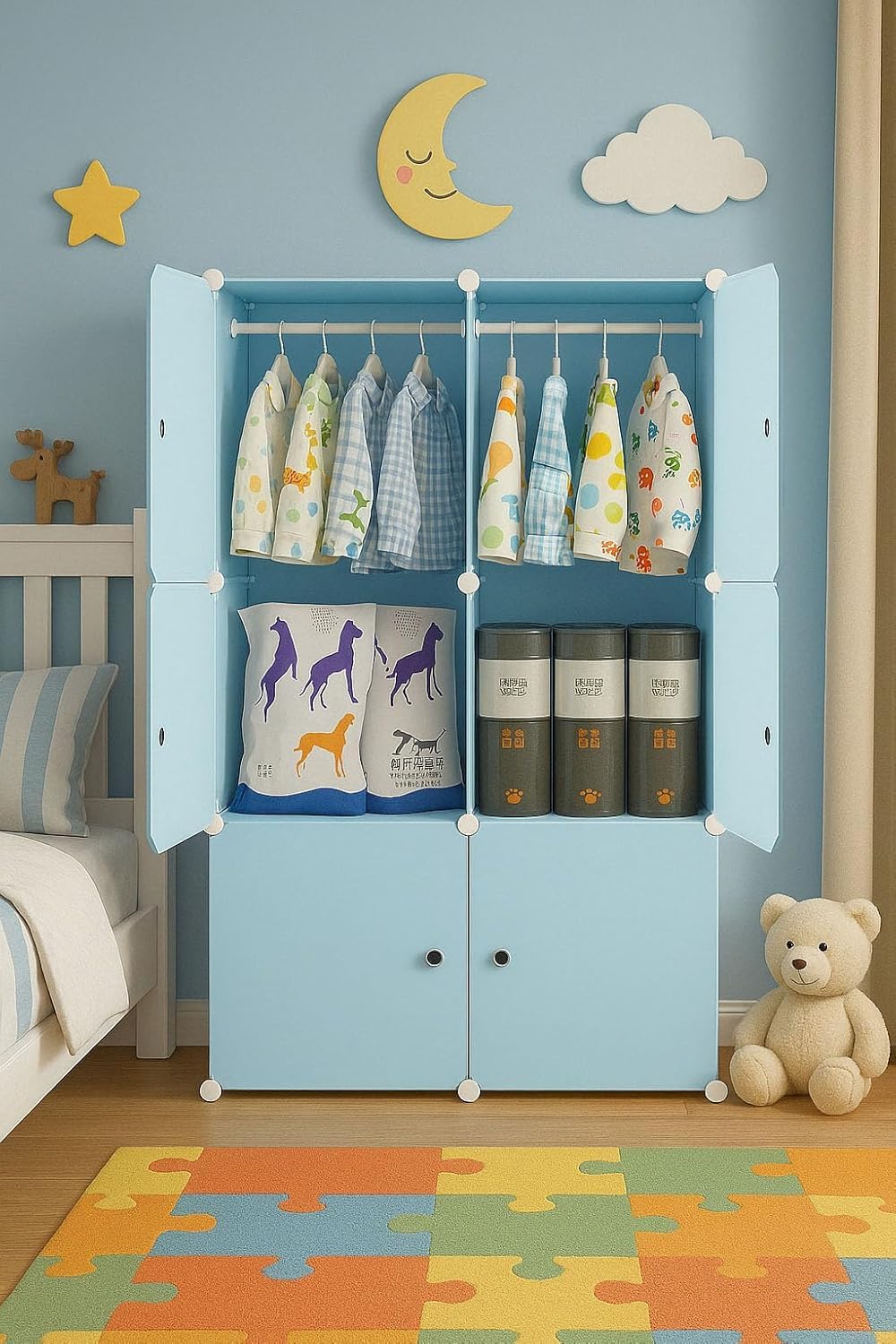 Premium 6-Door 6-Shelf Kids Modular Plastic Wardrobe Cabinet – Blue