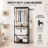 Premium Multifunctional Clothing Rack with Storage Shelves – Black