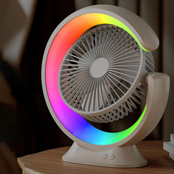 Premium 4000mAh Rechargeable Table Fan with 5-Speed Modes & LED Light – White | Compact Edition