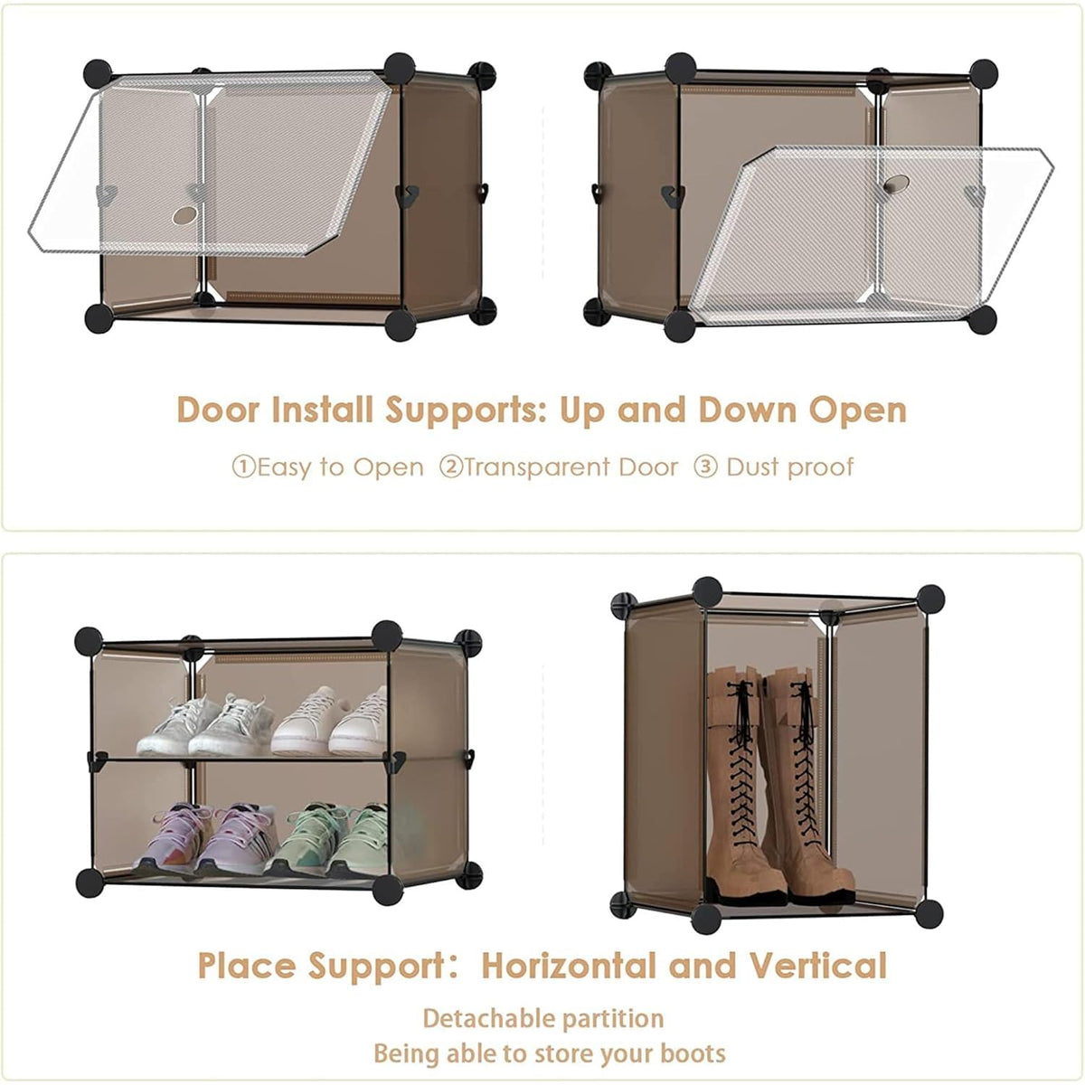 Premium 8-Door 16-Shelf Modular Plastic Shoe Storage Cabinet – Black