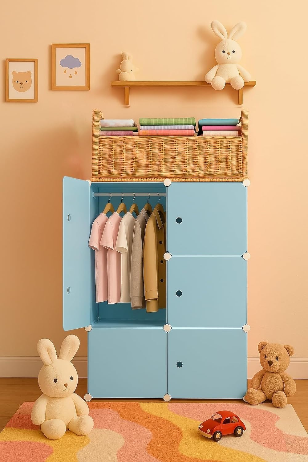 Premium 6-Door 6-Shelf Kids Modular Plastic Wardrobe Cabinet – Blue