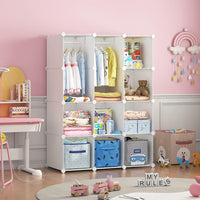Premium 12-Door 12-Shelf Kids Cartoon Modular Plastic Wardrobe Cabinet – White