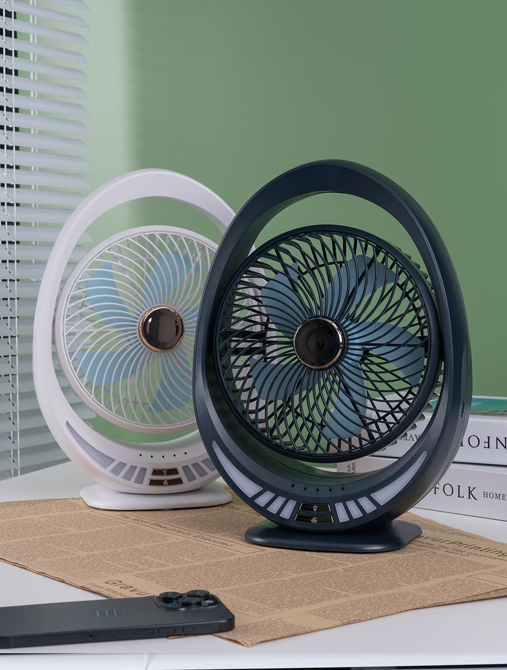 Premium 4000mAh Rechargeable Table Fan with 5-Speed Modes & LED Light – White
