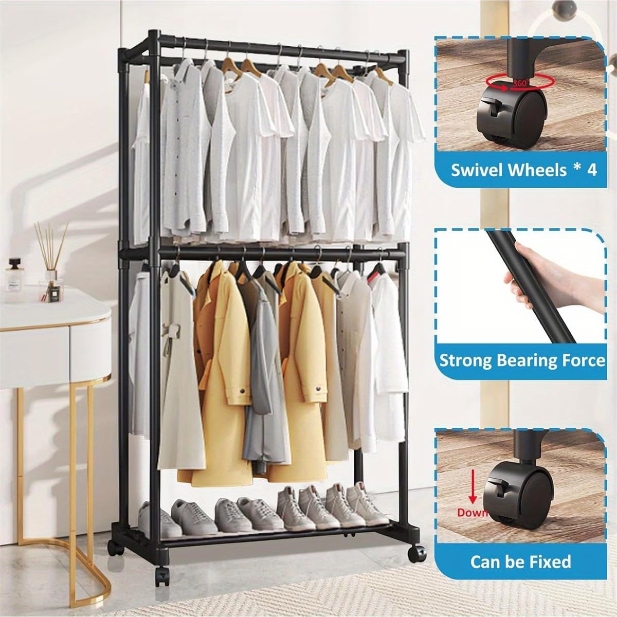 Premium Double-Level Rolling Hallstand – Black