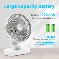 Premium 4000mAh Rechargeable Desk Fan with 4-Speed Modes – Silver