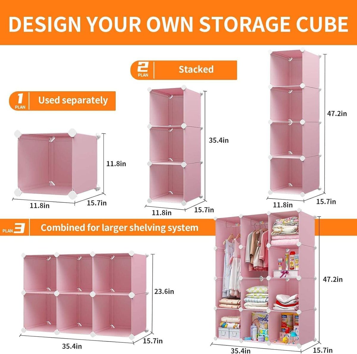 Premium 12-Door 12-Shelf Kids Cartoon Design Modular Plastic Wardrobe – Pink