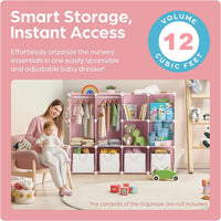 Premium 12-Door 12-Shelf Kids Minimalist Modular Plastic Wardrobe Cabinet – Pink