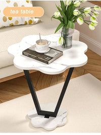 Premium V-Flower Side Table with Metal Base – White Marble
