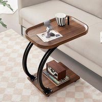 Premium Double-C Side Table with Wheels – Nut Brown