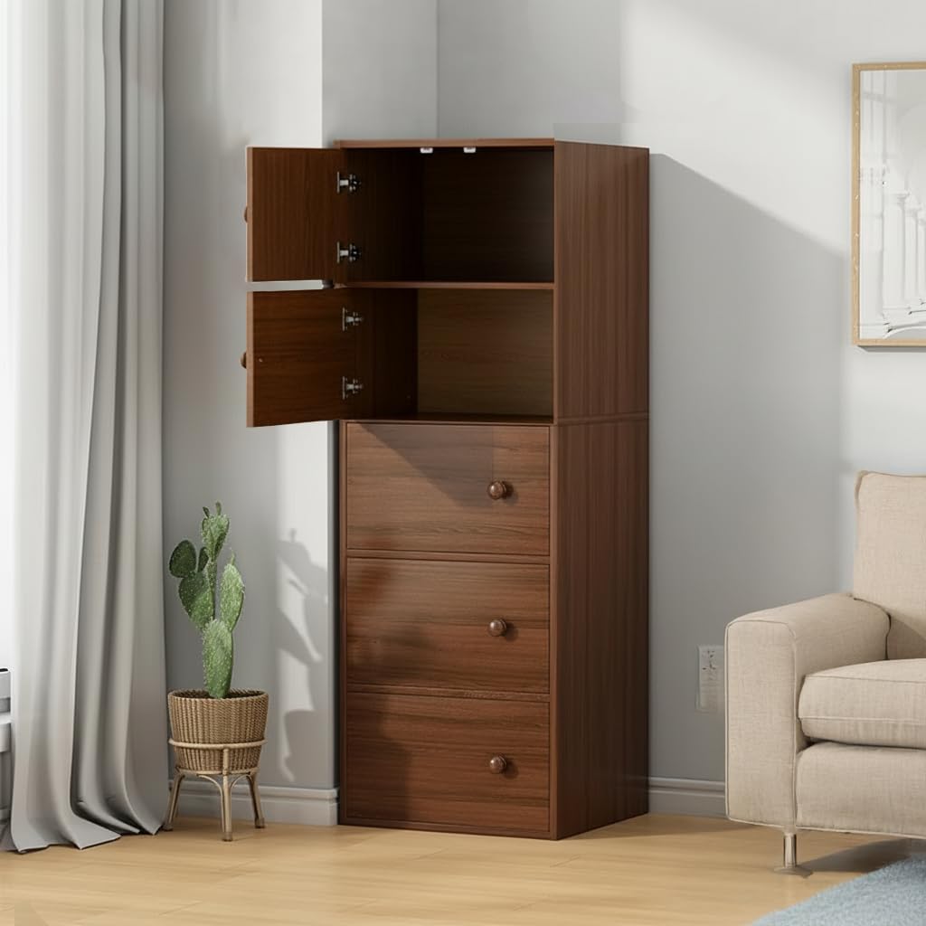 Premium Nordic Walnut 5-Layer Wooden Storage Cabinet with Doors