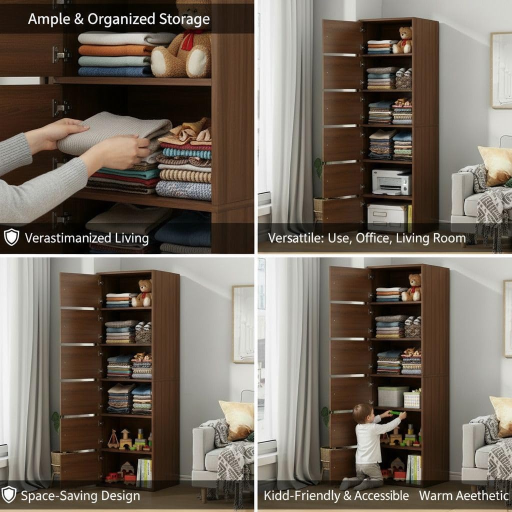 Premium Nordic Walnut 6-Layer Wooden Storage Cabinet with Doors