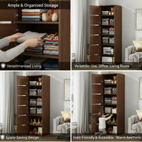 Premium Nordic Walnut 6-Layer Wooden Storage Cabinet with Doors