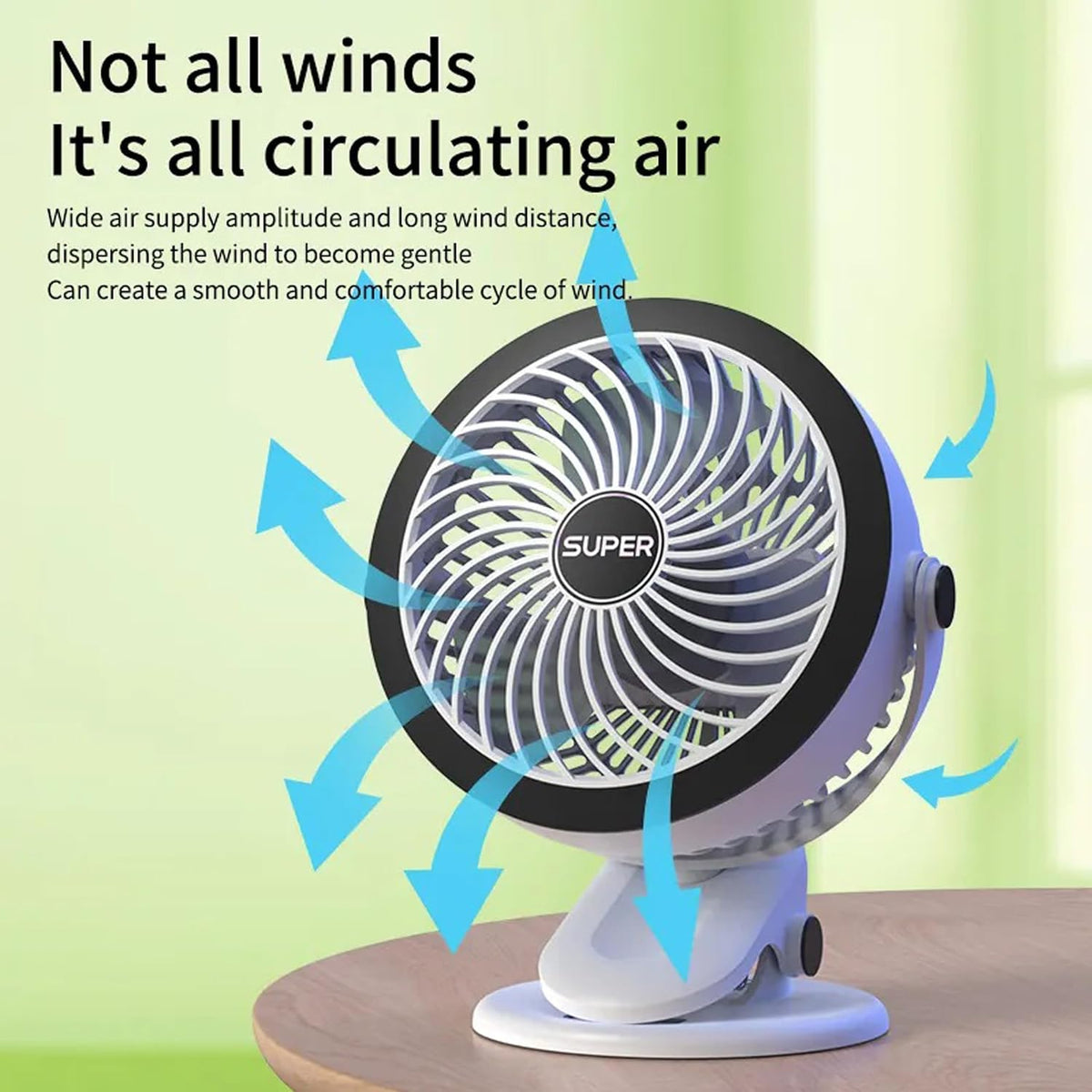Premium 6-Inch Rechargeable Mini Clip Fan with 5-Speed Modes – Black