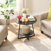 Premium Round Side Table with Metal Base – Black Marble