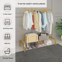 Premium Single Pole Garment Rack with Bottom Shelves – Golden