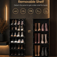 Premium 8-Door 16-Shelf Plastic Shoe Storage Cabinet | Dustproof Modular Shoe Rack | Black