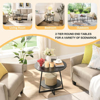 Premium Round Side Table with Metal Base – Black Marble