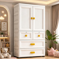 Premium 2-Door 5-Shelf Kids Plastic Collapsible Wardrobe with Cartoon Print – White