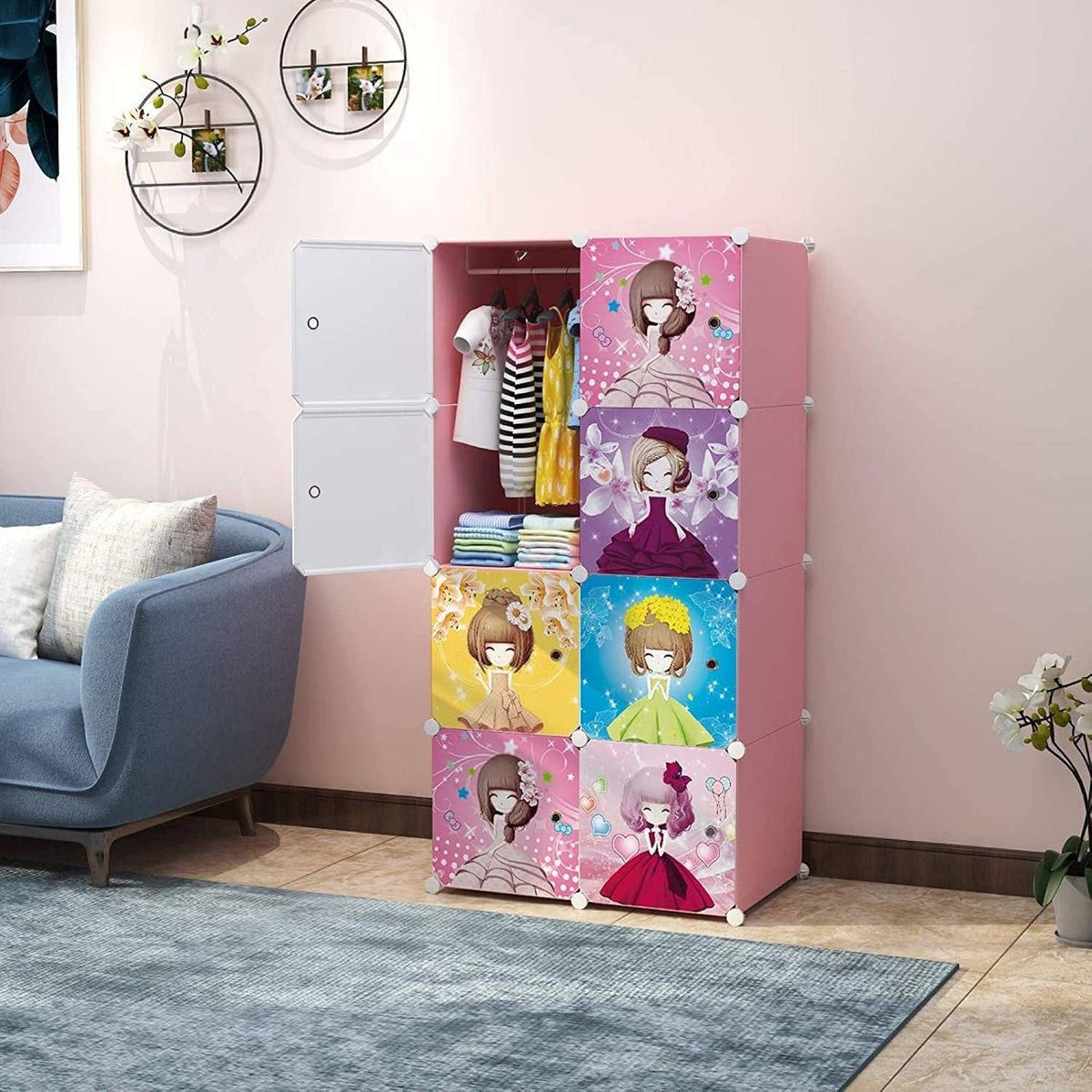 Premium 8-Door 8-Shelf Kids Modular Plastic Wardrobe Cabinet – Pink