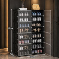Premium 8-Door 16-Shelf Plastic Shoe Storage Cabinet | Dustproof Modular Shoe Rack | Black