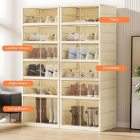 Premium 6-Layer Foldable Shoe Organizer with Magnetic Doors & Wheels – Cream