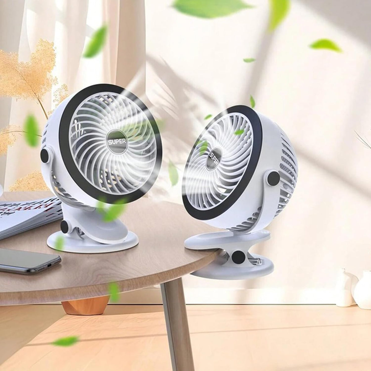 Premium 6-Inch Rechargeable Mini Clip Fan with 5-Speed Modes – Black