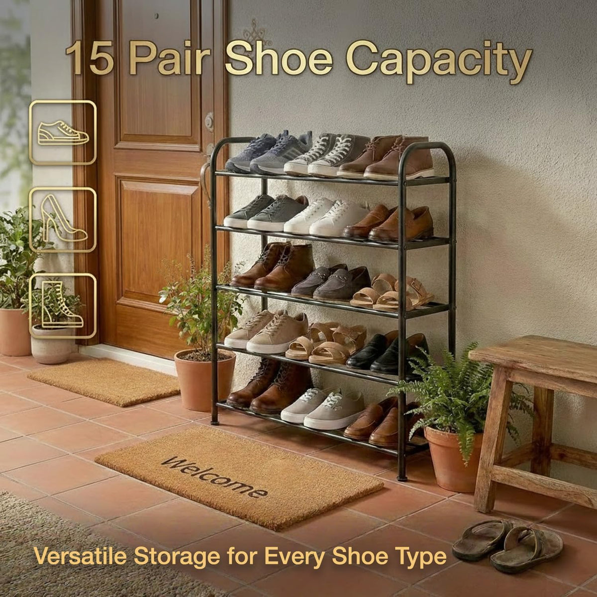 Premium 5-Tier Round Metal Shoe Rack