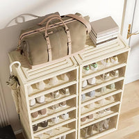 Premium 6-Layer Foldable Shoe Organizer with Magnetic Doors & Wheels – Cream