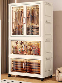 Premium 3-Layer Foldable Plastic Storage Wardrobe with Hangers – White