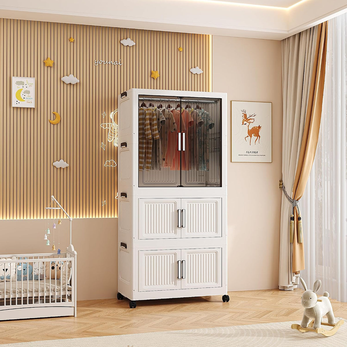 Premium 2-Door Modular Plastic Wardrobe with Hanging Section – White