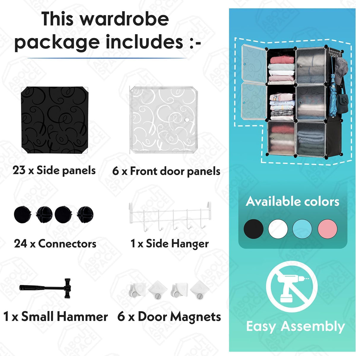 Premium 6-Shelf 6-Door Modular Plastic Wardrobe Cabinet – Black