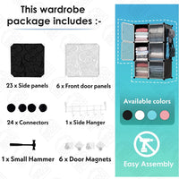 Premium 6-Shelf 6-Door Modular Plastic Wardrobe Cabinet – Black