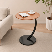 Premium Round Side Table with Metal Base – Nut Brown