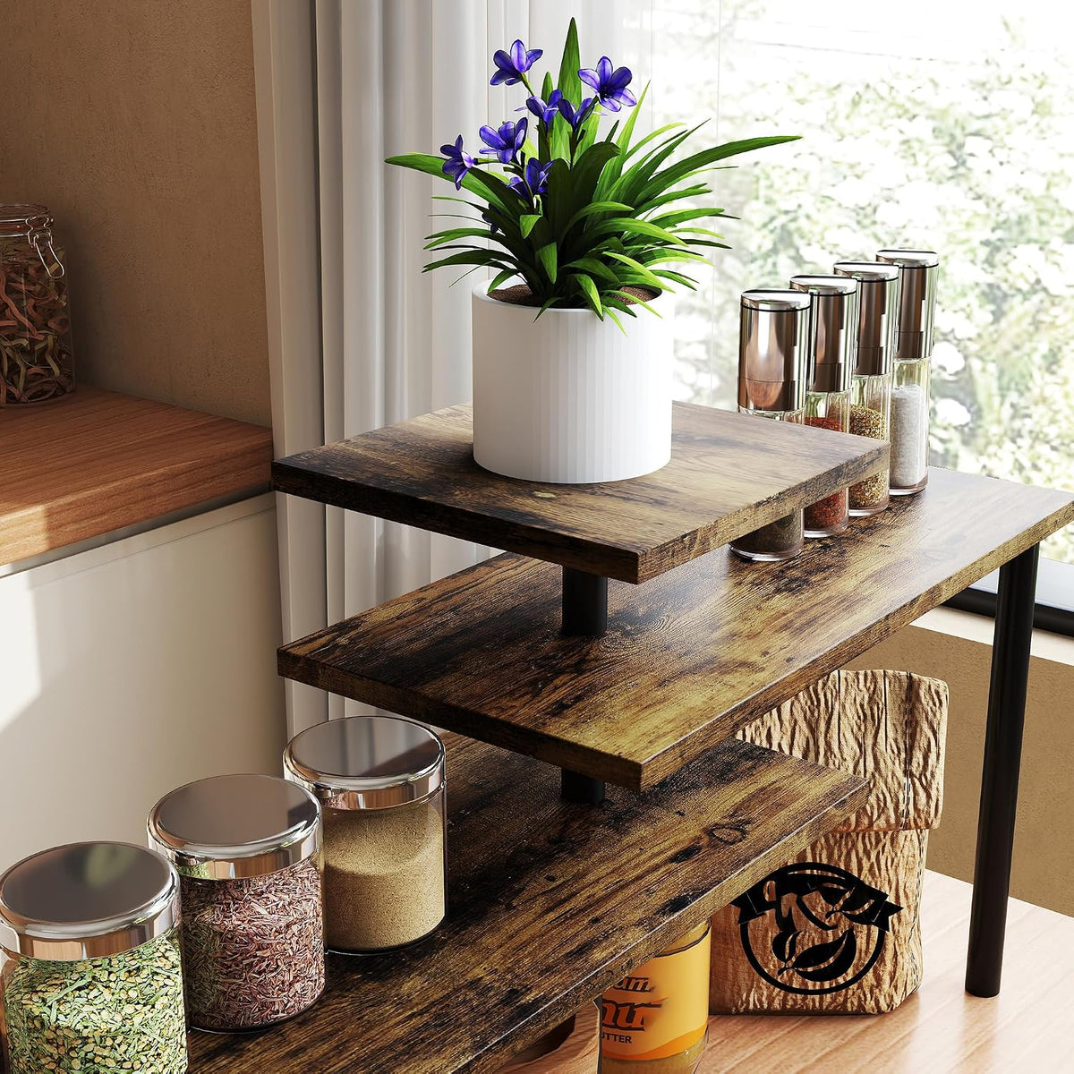 Premium 3-Tier Adjustable Corner Storage Shelf – Brown