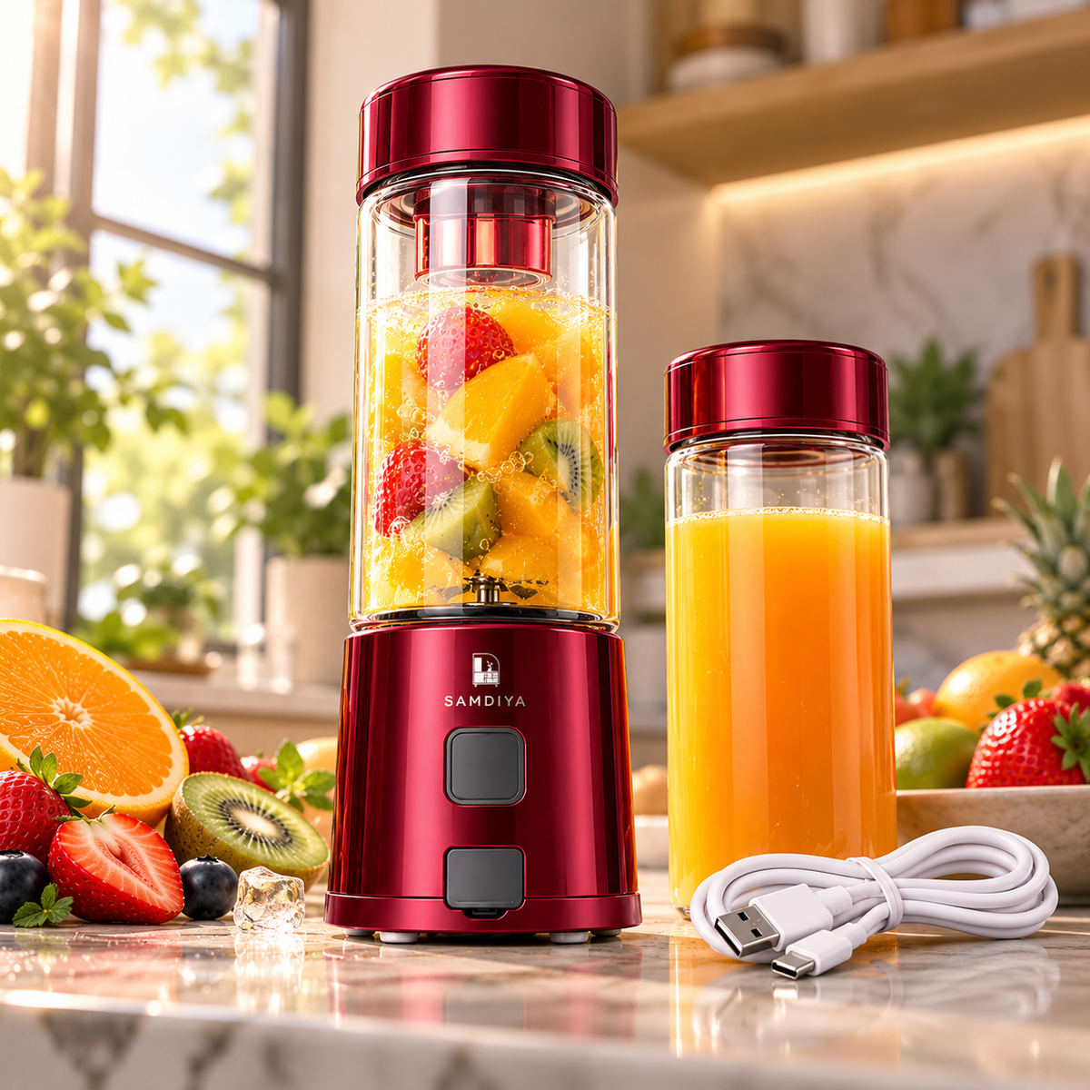 SAMDIYA Iron Man electric juicer maroon - side view