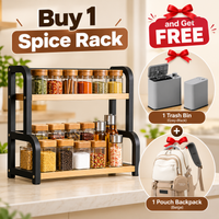 SAMDIYA 2-Tier Spice Rack + Trash Bin (Grey-Black) + Pouch Backpack (Beige) | Buy 1 Get 2 Free Combo