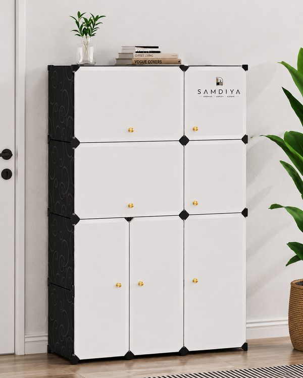 Premium 11-Shelf 7-Door Plastic Storage Cabinet – Black & White