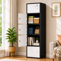Premium Nordic Black & White 5-Layer Wooden Storage Cabinet with Doors