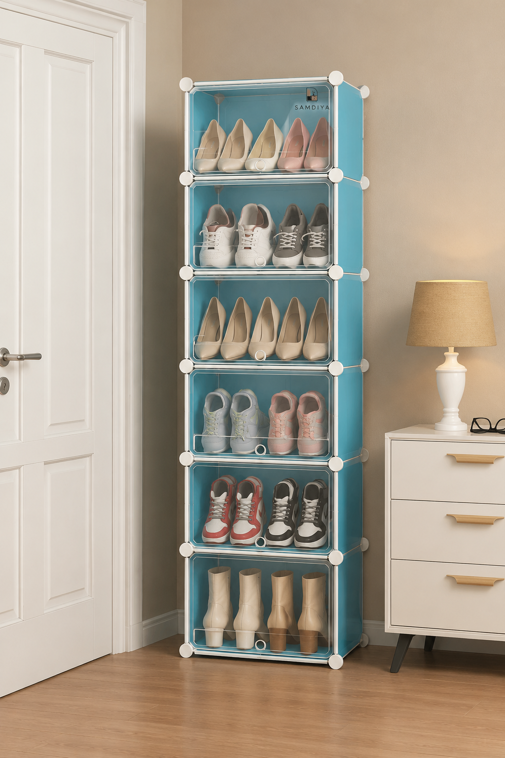 Premium Slim 6-Layer Plastic Shoe Storage Cabinet with Flip Doors – Blue