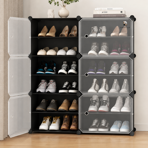 Premium 12-Shelf 6-Door Plastic Shoe Storage Cabinet – Black